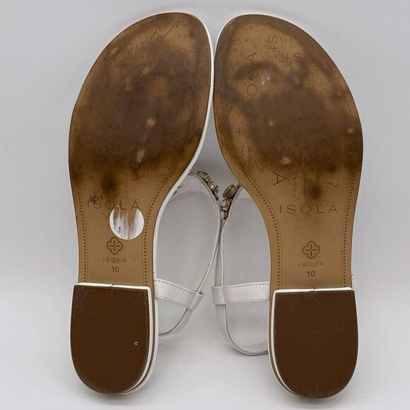 ISOLA Sandal Women’s Size 10 White Leather Rhinestone Thong Slingback Flat - Picture 6 of 14